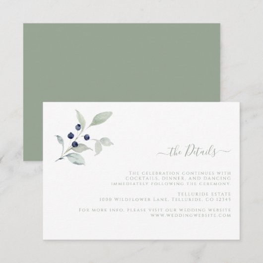 シンプルな植物のウェディングディテール エンクロージャーカード (正面/裏面)