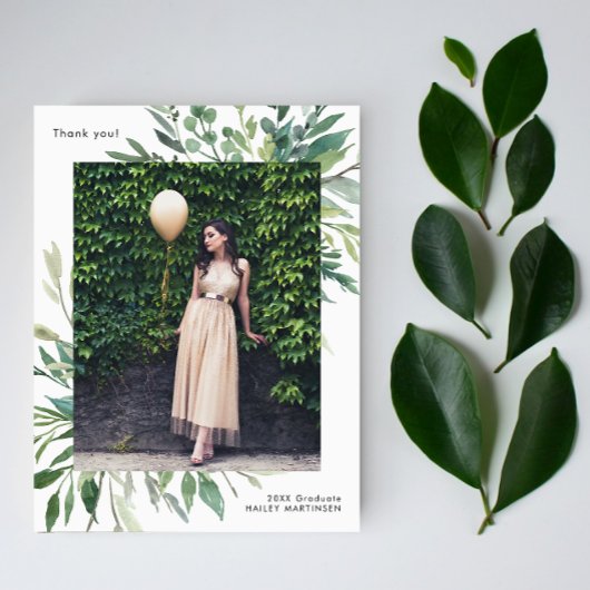 シンプルな植物のワンフォト 卒業感謝 ポストカード