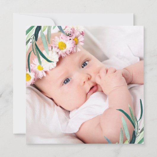 シンプルな植物の十字架 ゴッドファーザー 提案 フォト 招待状 (裏面)