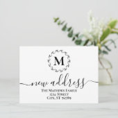 シンプルな植物の花輪モノグラム 新しい住所 案内状 (スタンド正面)