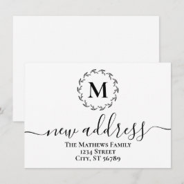 シンプルな植物の花輪モノグラム 新しい住所 案内状