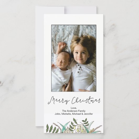 シンプルな植物の葉のメリークリスマス シーズンカード (正面)