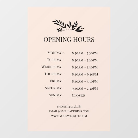 シンプルな植物ロゴの営業時間 ウィンドウサイン (シート)