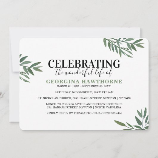 シンプルな植物水彩追悼招待状 招待状 (正面)