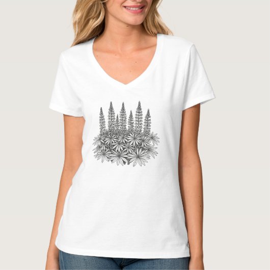 シンプルな植物画ルピナスの花のレディースTシャツ Tシャツ (正面)