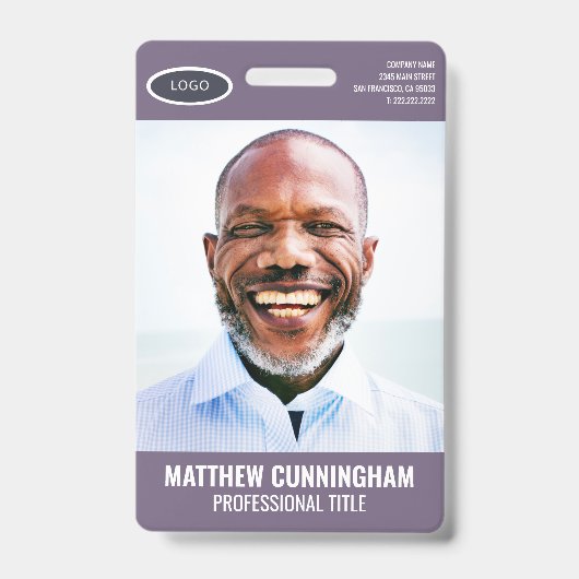 シンプルな楕円形ロゴ  従業員の写真 名前 バーコード バッジ (正面)