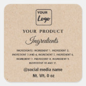 シンプルな段ボール風ロゴの成分表 スクエアシール (正面)