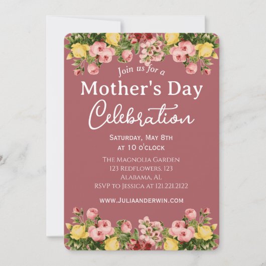 シンプルな母の日のお祝い | 花をテーマに 招待状 (正面)