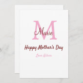 シンプルな母の日のイニシャルピンク名テキスト シーズンカード (正面/裏面)