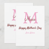 シンプルな母の日のモノグラムピンク名前テキスト シーズンカード (正面/裏面)