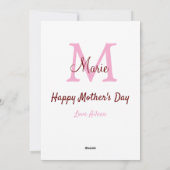 シンプルな母の日のモノグラムピンク名前テキスト シーズンカード (裏面)