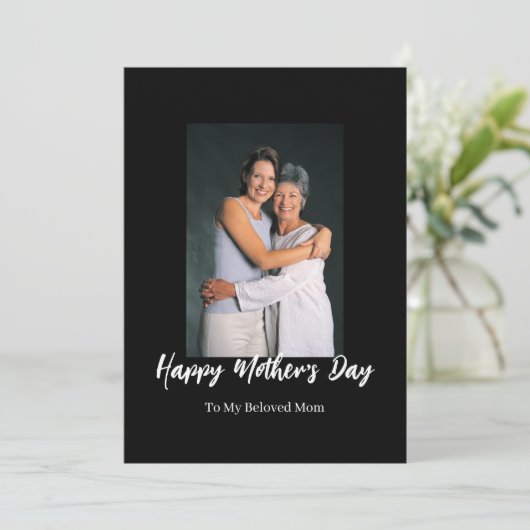 シンプルな母の日の黒と白のグリーティング カード (スタンド正面)