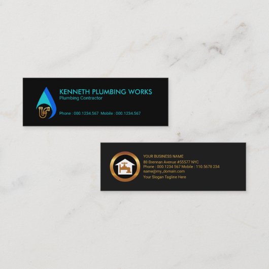 シンプルな水低下の特別な金ゴールドの管の配管 スキニー名刺 (正面/裏面)