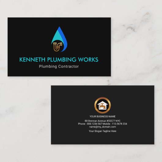 シンプルな水低下の特別な金ゴールドの管の配管 名刺 (正面/裏面)