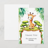 シンプルな水彩のキリン誕生日 サンキューカード (正面/裏面)