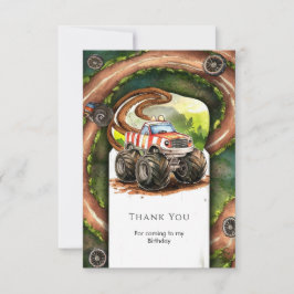 シンプルな水彩のモンスター トラックの誕生日 サンキューカード