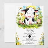 シンプルな水彩の牛の誕生日 招待状 (正面/裏面)