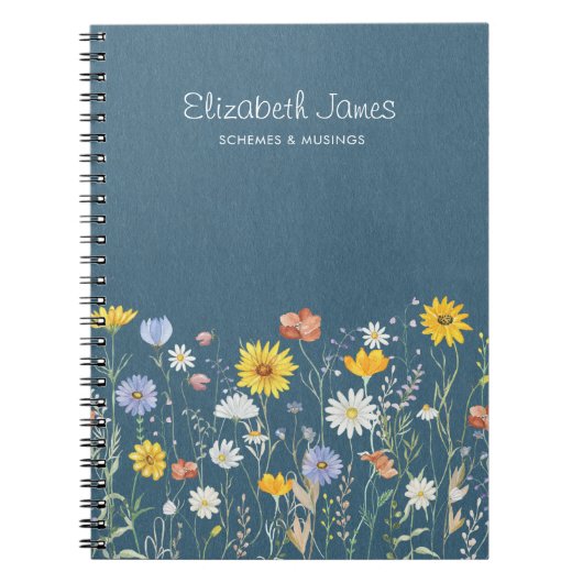 シンプルな水彩の野生の花のデザイン ノートブック (正面)