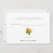 シンプルな水彩ひまわりウェディング感謝カード サンキューカード (裏面)