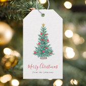シンプルな水彩クリスマスツリーのフェスティブデザイン ギフトタグ