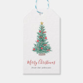 シンプルな水彩クリスマスツリーのフェスティブデザイン ギフトタグ (正面)