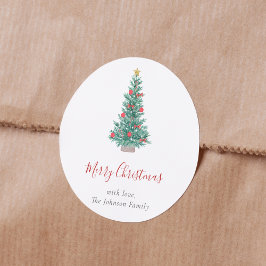 シンプルな水彩クリスマスツリーのホリデーグッズ ラウンドシール