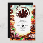 シンプルな水彩チョコレートの誕生日 招待状 (正面/裏面)