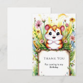 シンプルな水彩ハムスターバースデー サンキューカード (正面/裏面)