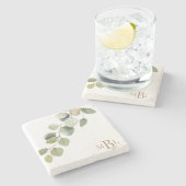 シンプルな水彩ユーカリモノグラム ストーンコースター (横)