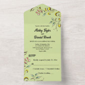 シンプルな水彩ローズリーフグリーンフラワーの結婚式 オールインワン招待状 (内側)