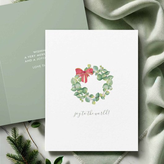 シンプルな水彩植物のリースのクリスマスカード シーズンカード