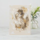 シンプルな水彩画のキリストの降誕シーン シーズンカード (スタンド正面)