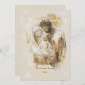 シンプルな水彩画のキリストの降誕図 シーズンカード (正面/裏面)