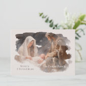 シンプルな水彩画のキリストの降誕図 シーズンカード (スタンド正面)