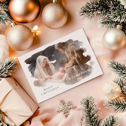 シンプルな水彩画のキリストの降誕図 シーズンカード