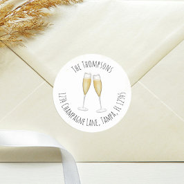 シンプルな水彩画のシャンパンフラスコのリターンアドレスがキュート ラウンドシール