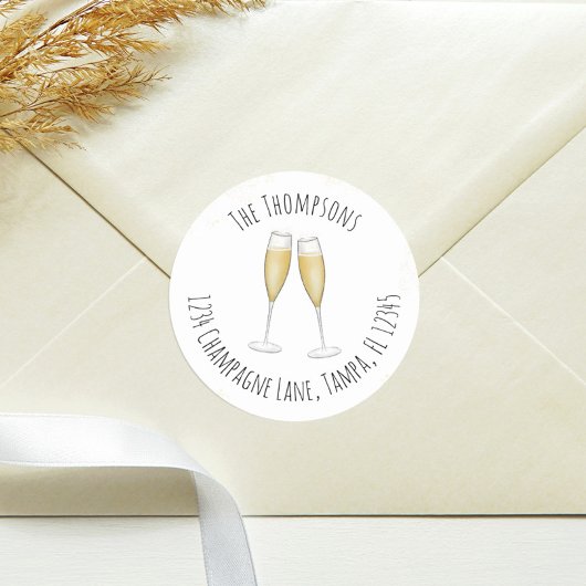 シンプルな水彩画のシャンパンフラスコのリターンアドレスがキュート ラウンドシール