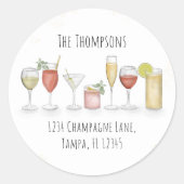 シンプルな水彩画のリターンアドレスカクテルドリンク ラウンドシール (正面)