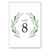シンプルな水彩画のリースの緑の草木の結婚式のテーブル テーブルナンバー (正面)