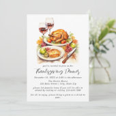 シンプルな水彩画の感謝祭の食事 招待状 (スタンド正面)