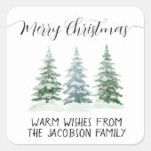 シンプルな水彩画の松の木のクリスマス スクエアシール (正面)