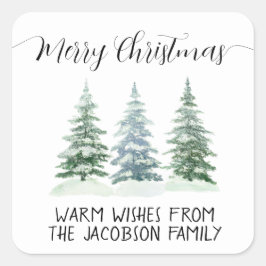 シンプルな水彩画の松の木のクリスマス スクエアシール