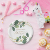 シンプルな水彩画の緑の草木の植物のベビーシャワー ペーパープレート (パーティー)