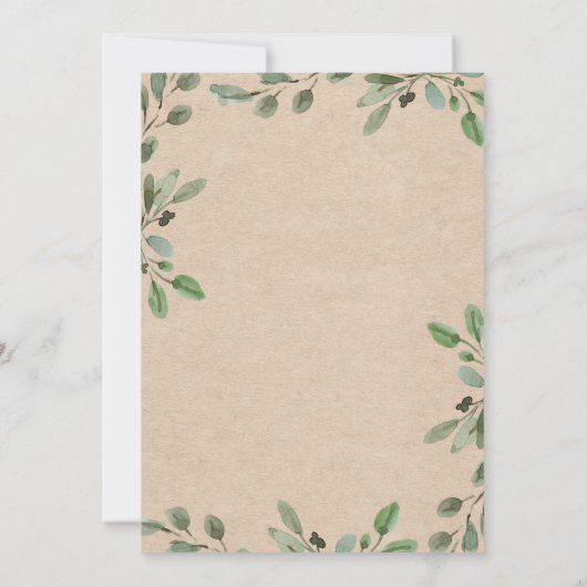 シンプルな水彩画の緑の草木|クラフトの写真の結婚式 招待状 (裏面)