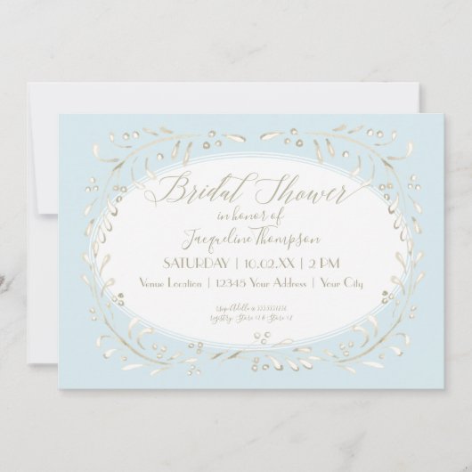 シンプルな水彩画の青くモダンな葉の枝結婚式 招待状 (正面)