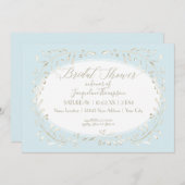 シンプルな水彩画の青くモダンな葉の枝結婚式 招待状 (正面/裏面)