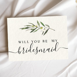 シンプルな水彩画 オリーブグリーンの枝 インビテーションポストカード