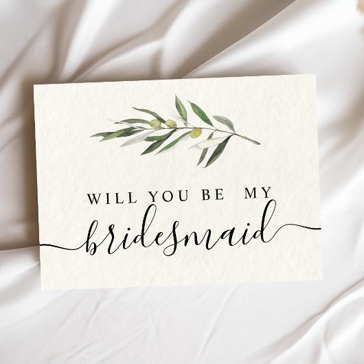 シンプルな水彩画 オリーブグリーンの枝 インビテーションポストカード