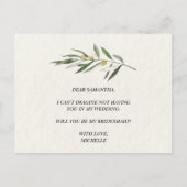 シンプルな水彩画 オリーブグリーンの枝 インビテーションポストカード (裏面)