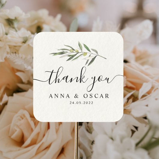 シンプルな水彩画 オリーブグリーンの枝 スクエアシール